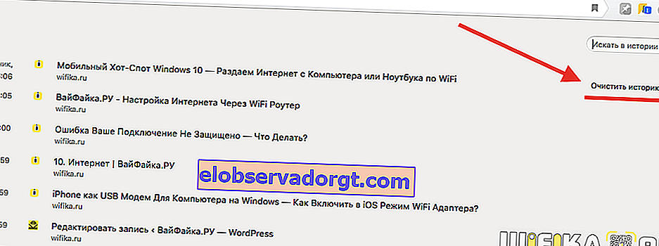 borrar el historial del navegador Yandex