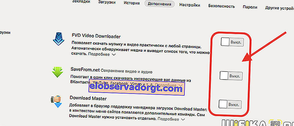 Complementos del navegador Yandex