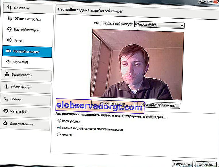 vælg et webcam i skype