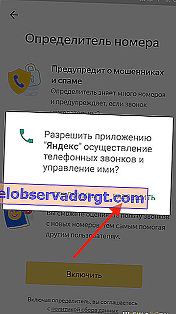 permiso para la aplicación Yandex